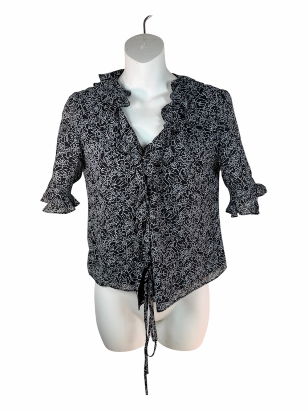 Lauren Ralph Lauren Ruffle Neck Cardigan Blouse Vintage XS Whimsigoth Twee 90s